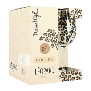 Lot de 4 verres à pied en verre 43cl motif léopard LEOPARD