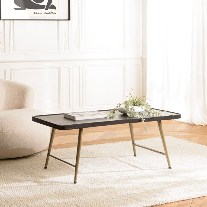 JOHAN - Table basse rectangulaire en aluminium plateau noir pieds dorés