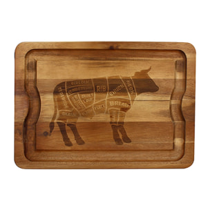 Planche à découper en bois d'acacia et décor boeuf 51x36cm COPA
