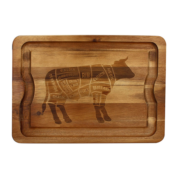 Planche à découper en bois d'acacia et décor boeuf 51x36cm COPA