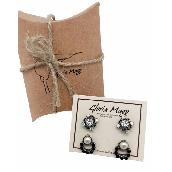 Pack 2 pares pendientes cristal SW y plata 10µ. C1
