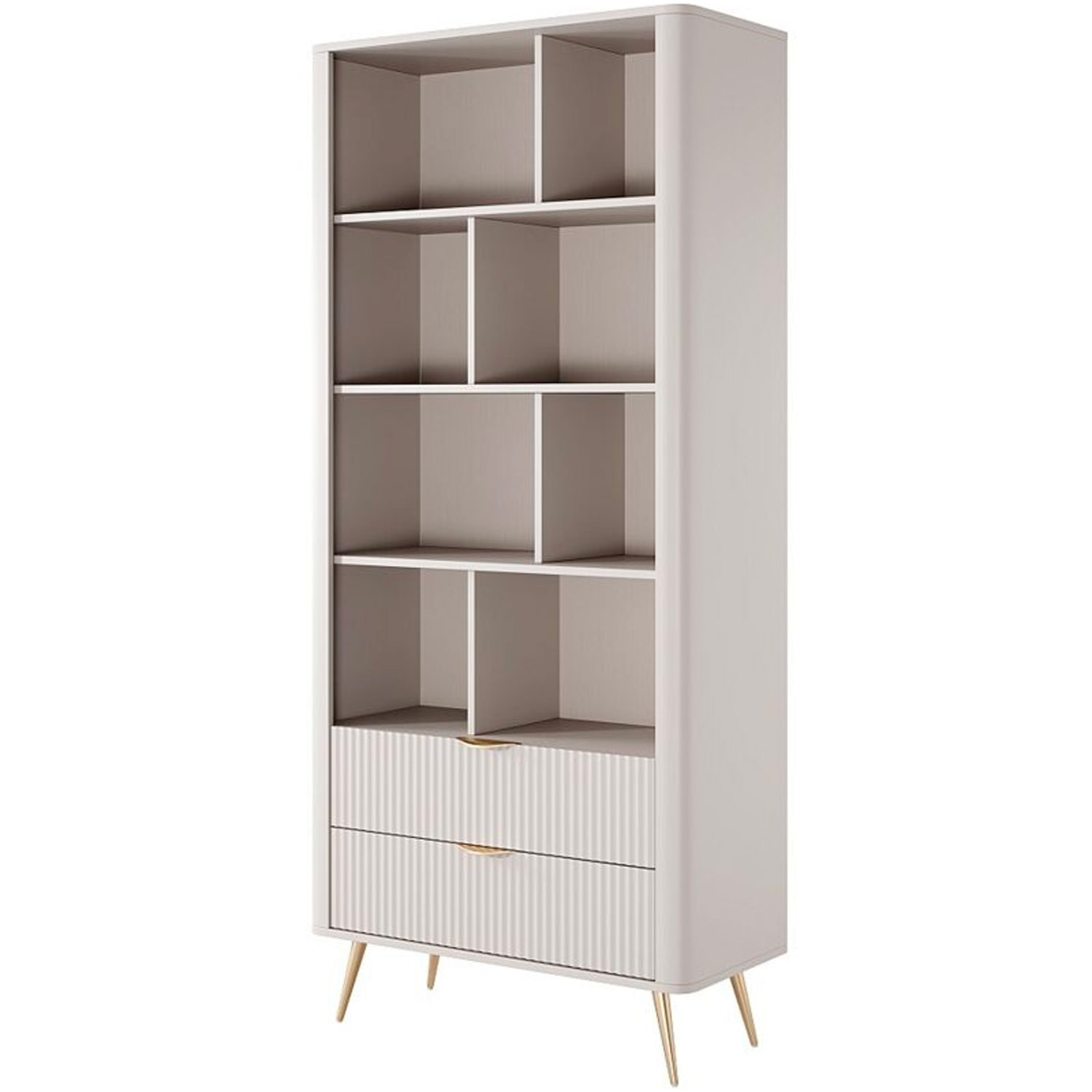 Libreria Moderna 8 Nicchie A Giorno E 2 Cassetti Design Asimmetrico Libreria Salvaspazio Ideale Per Soggiorno Ufficio 88.2 x 193.8 x 38 Cm Cashmere