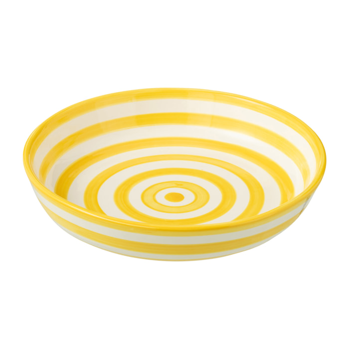 J-Line plat Granada Stripes Low - céramique - blanc/jaune - large - Ø 25 cm