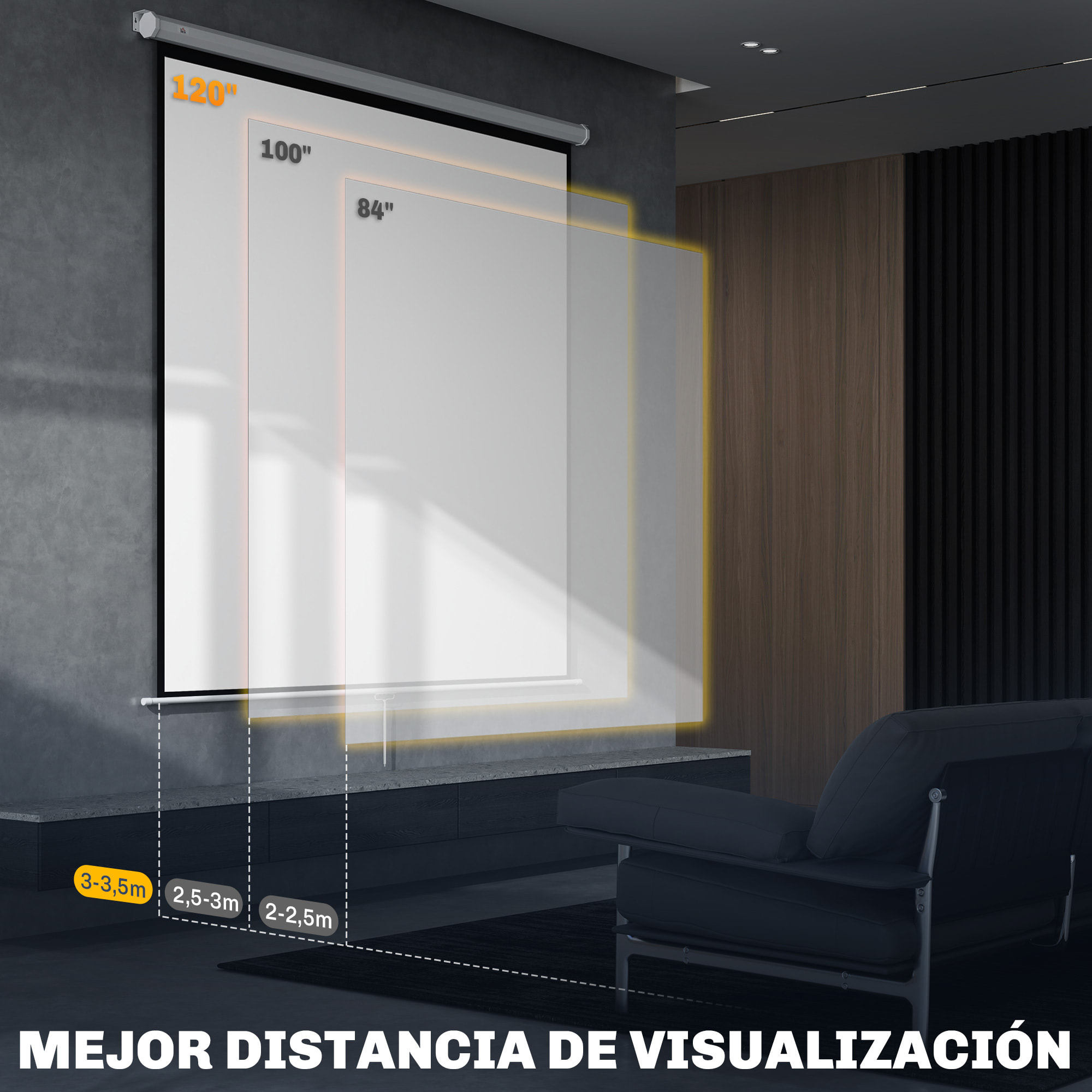 Pantalla de Proyector Manual 120 Pulgadas Pantalla de Proyección Portátil Formato 1:1 Ángulo de Visión de 160° para Interior y Exterior Cine en Casa Patio 207x207 cm Blanco