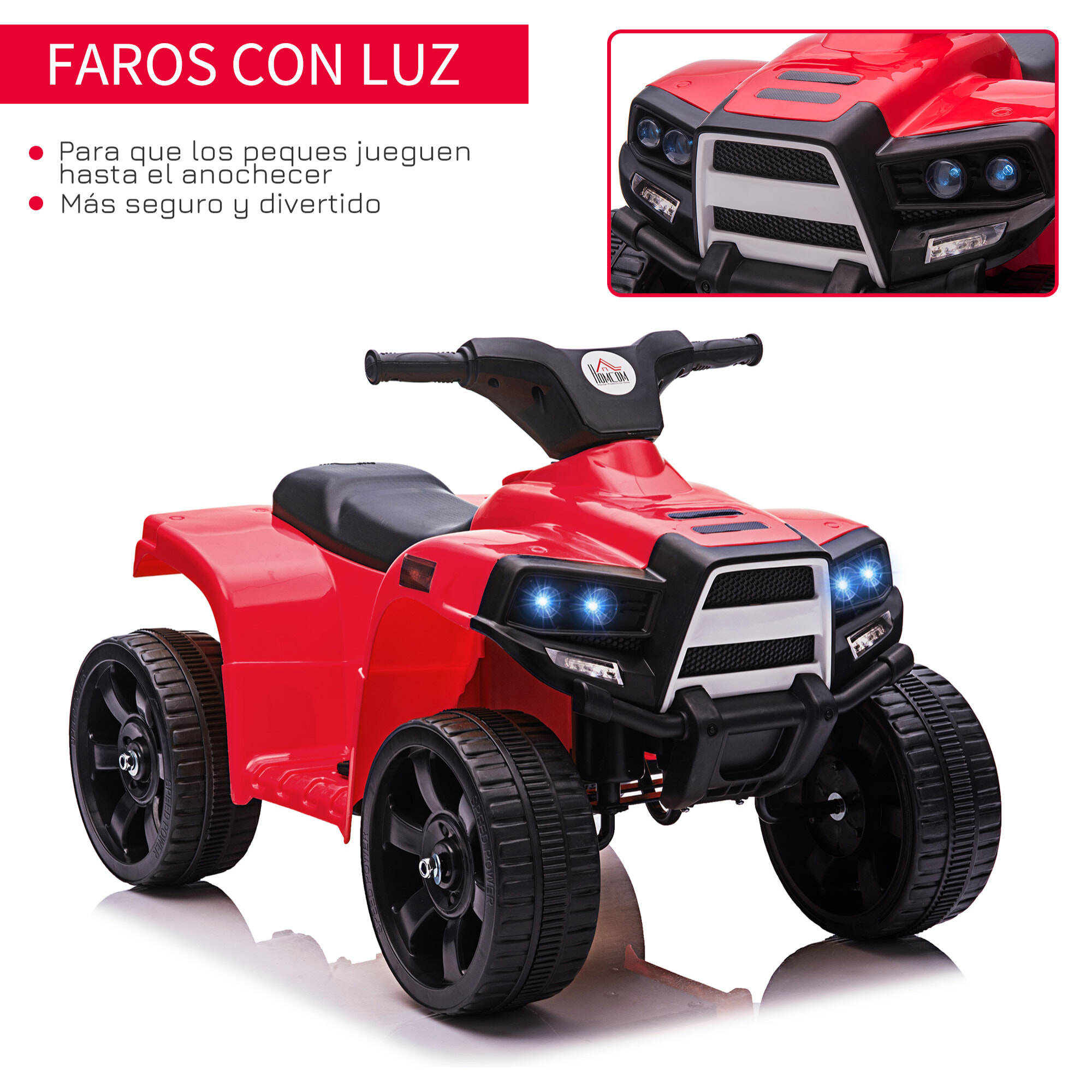 Quad Eléctrico Niños de 18-36 Meses Batería 6V Faros Bocina 65x40x43 cm Rojo