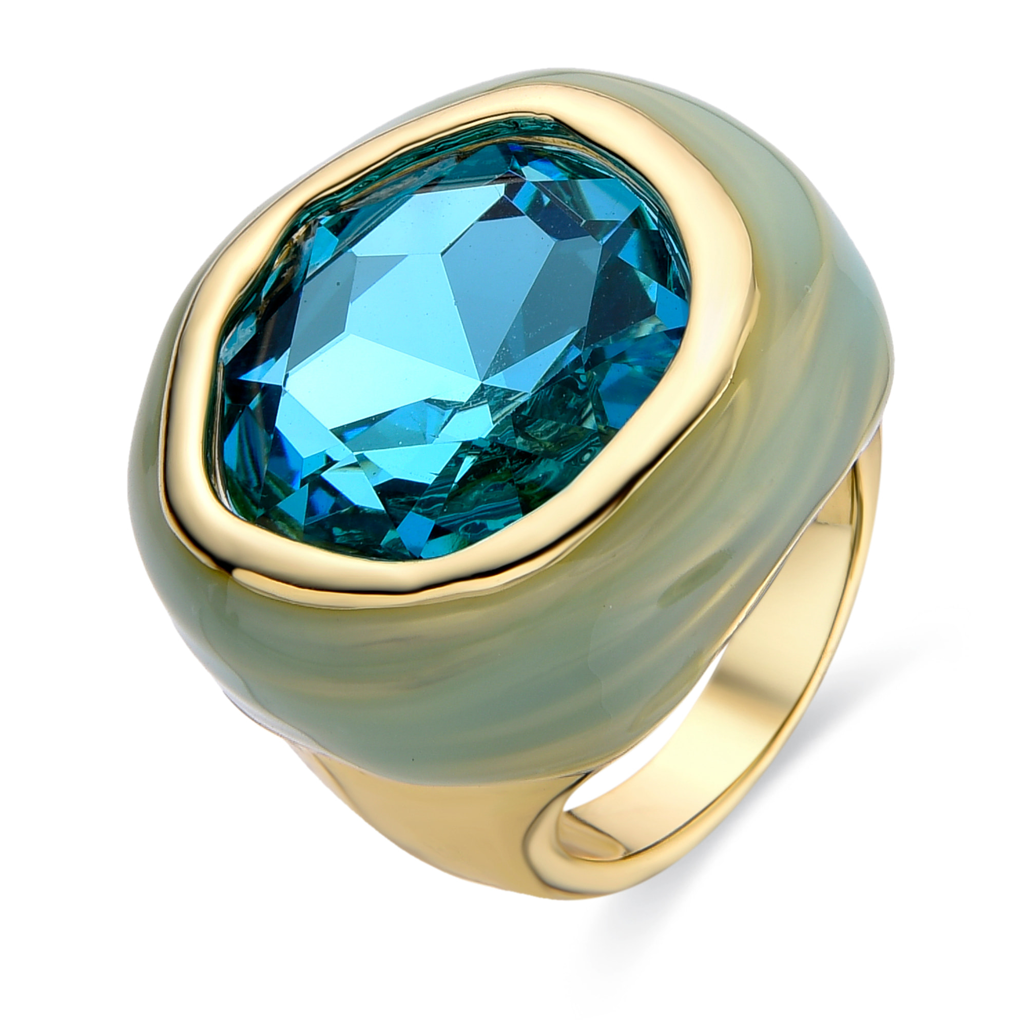 Anillo de Cristal Verde acabado en oro amarillo de 18K