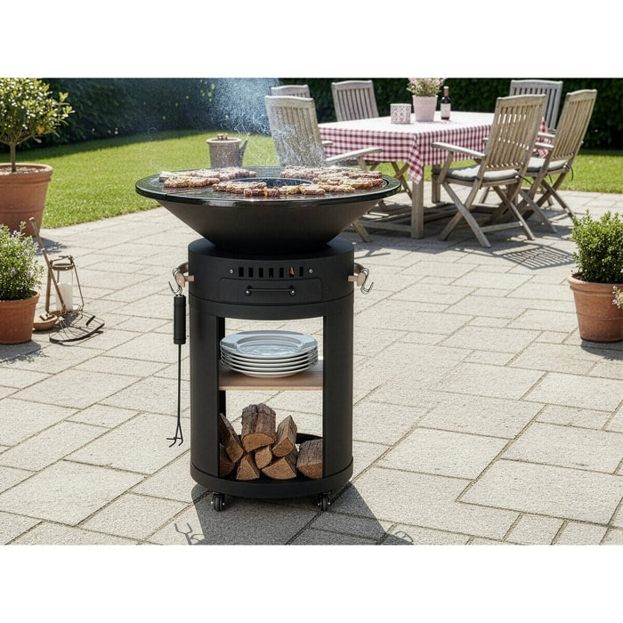 Barbecue plancha brasero à charbon et bois "Cesar premium" - Ø 81 cm - Noir