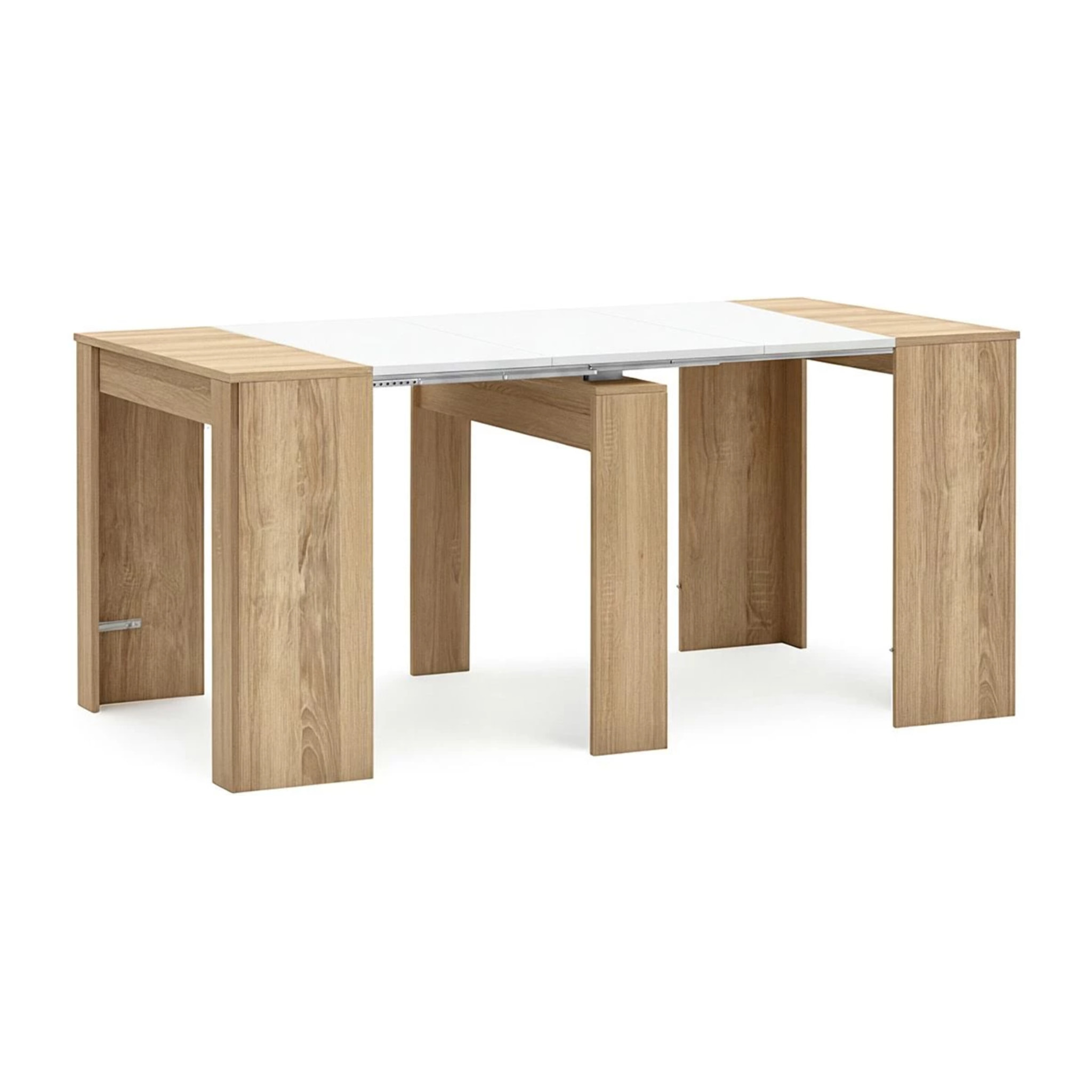 Mesa consola extensible en roble canadian y blanco artik 50-235x90 cm Denis Roble Canadian - Blanco Artik (Blanco Mate)