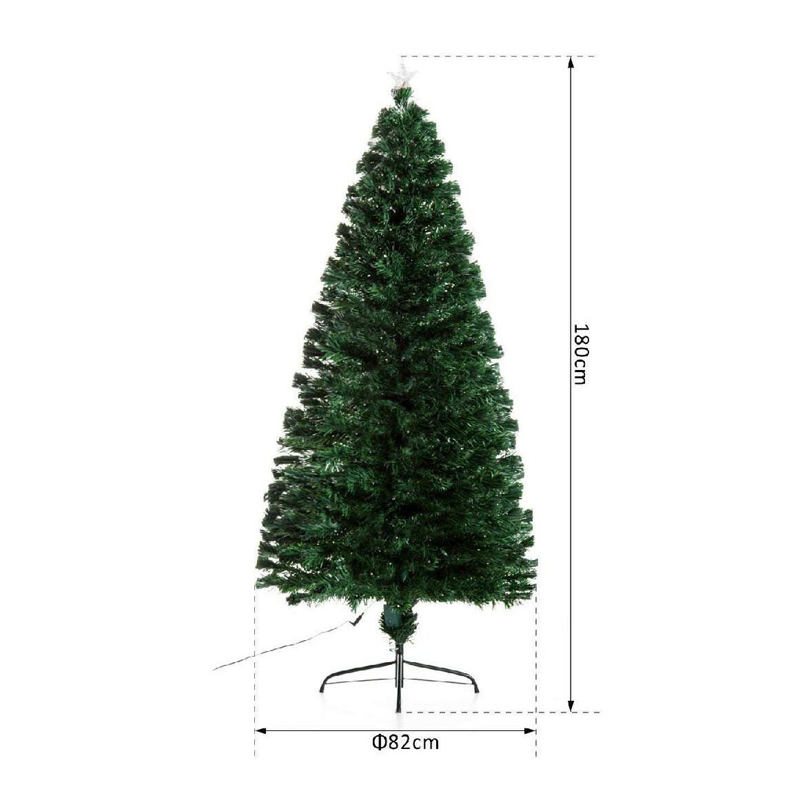 Sapin de Noël artificiel lumineux fibre optique LED multimode multicolore + support pied Ø 82 x 180H cm 230 branches étoile sommet brillante vert