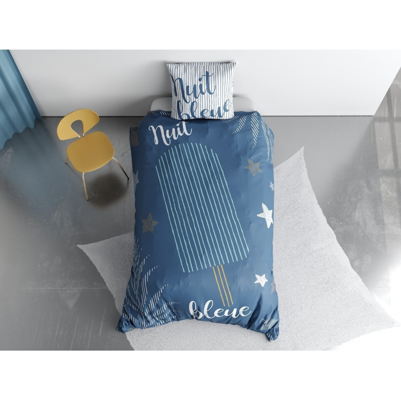 Parure de lit enfant 100% coton - NUIT BLEUE