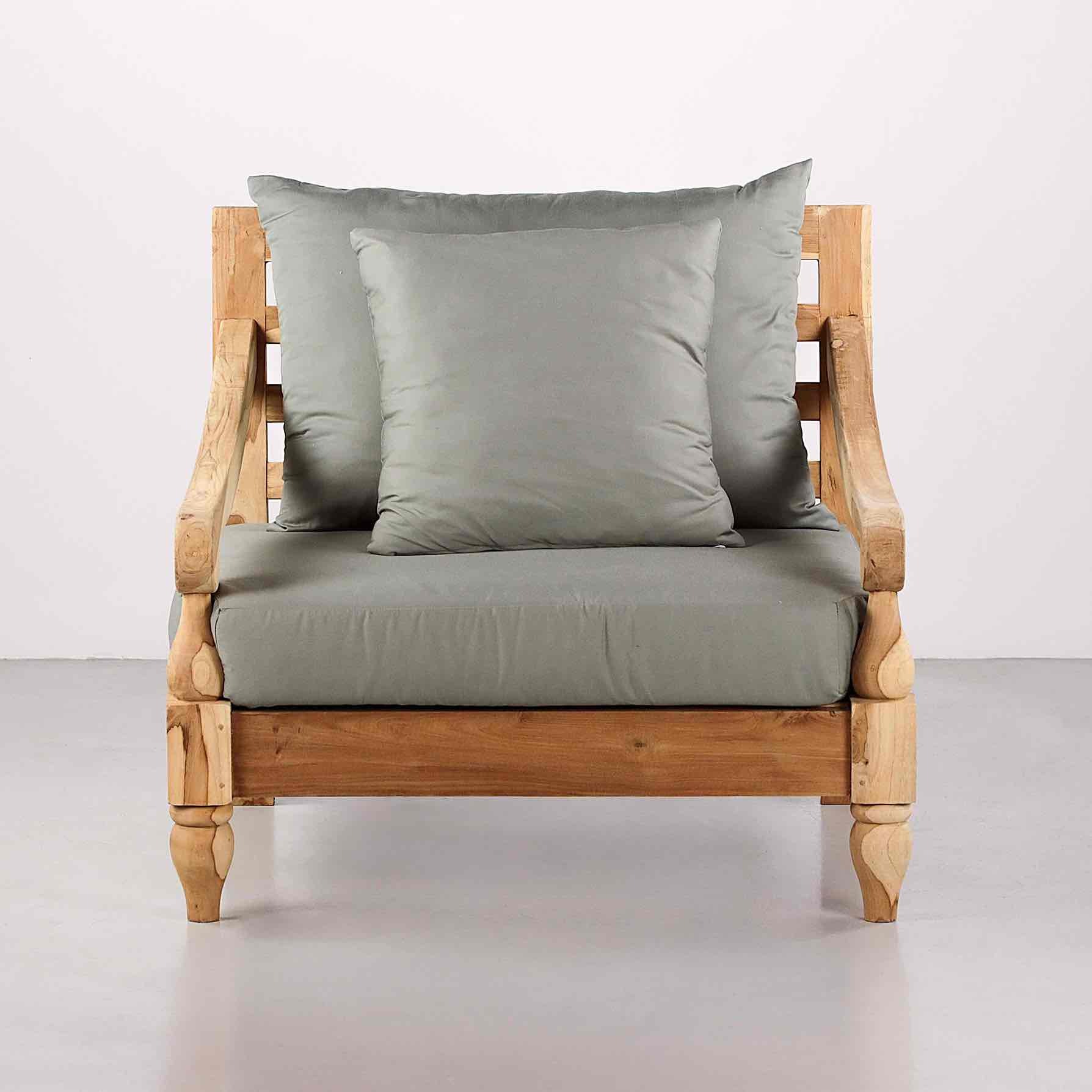 Salotto da giardino in teak naturale con cuscini grigi - Bagon