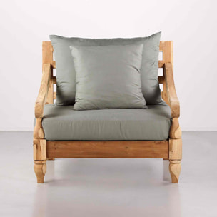 Salotto da giardino in teak naturale con cuscini grigi - Bagon