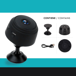 Mini cámara de vigilancia inalámbrica. Permite vigilancia con audio en tiempo real, transmisión 1080 Full HD, grabación de videos, fotos y visión nocturna.