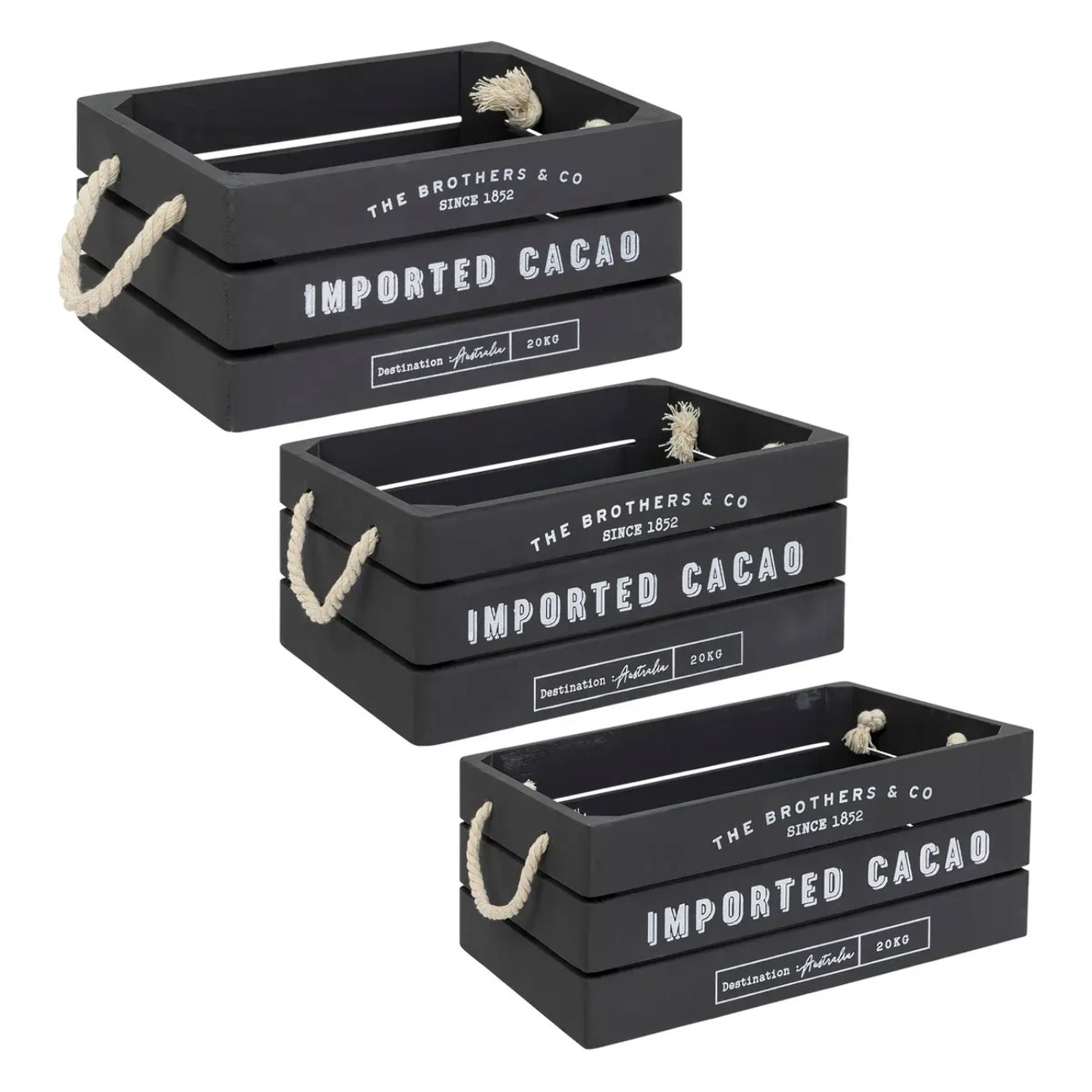 Lot de 3 cagettes bois "Denys" L23/29/35cm gris