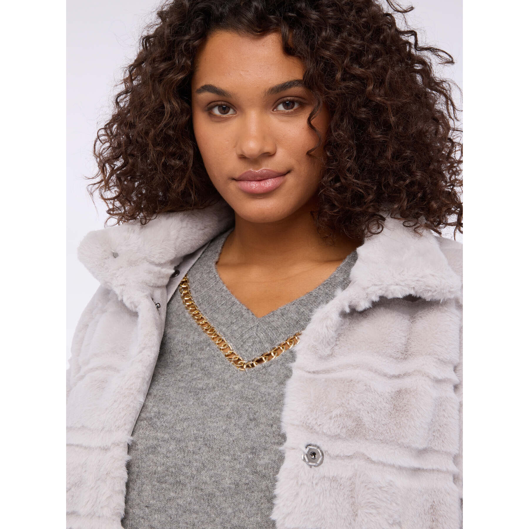Fiorella Rubino - Chaqueta de peluche con pechera desmontable - Gris
