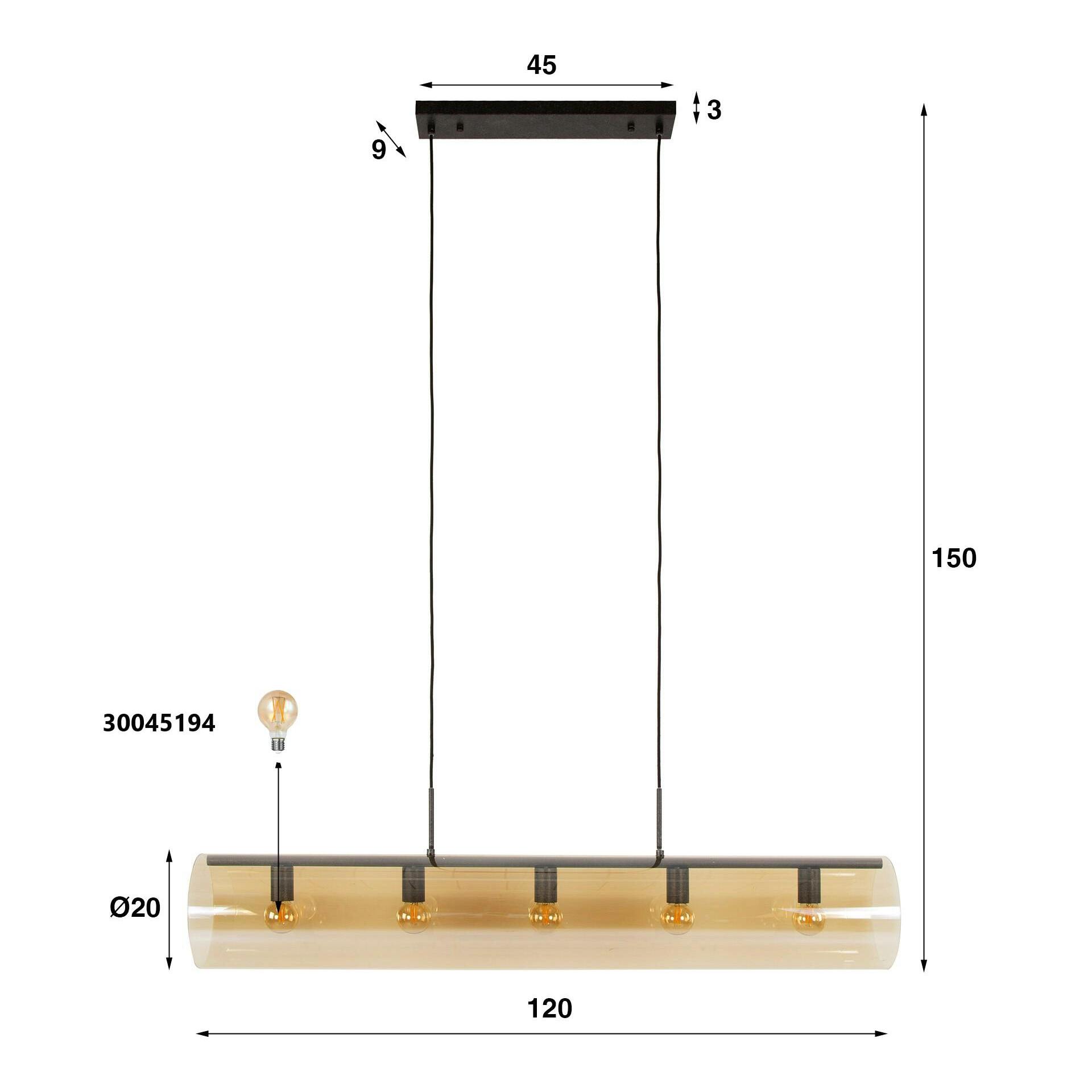 Suspension tube en verre ambré 5 lampes RALF