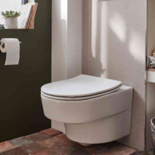 Pack WC suspendu sans bride Odéon Rive Gauche + bâti support + plaque avec abattant extra plat