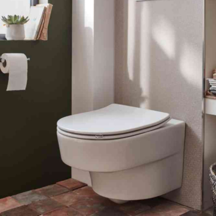 Pack WC suspendu sans bride Odéon Rive Gauche + bâti support + plaque avec abattant extra plat