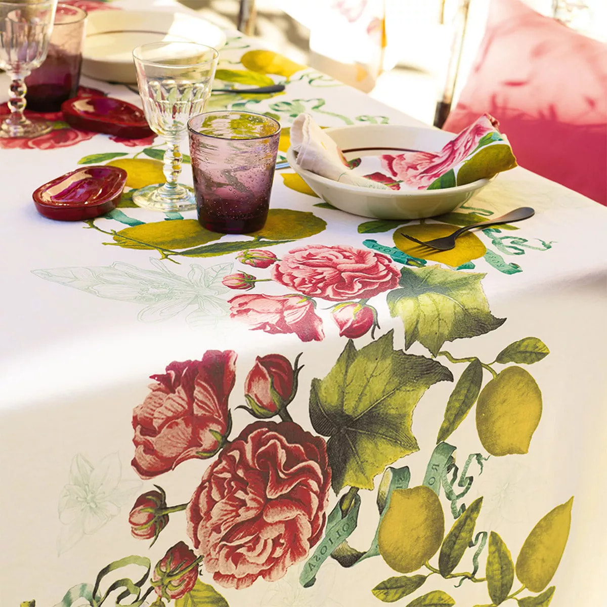 Serviette lin & coton lavé 190 g/m² imprimé multicolore Citrons de menton romance
