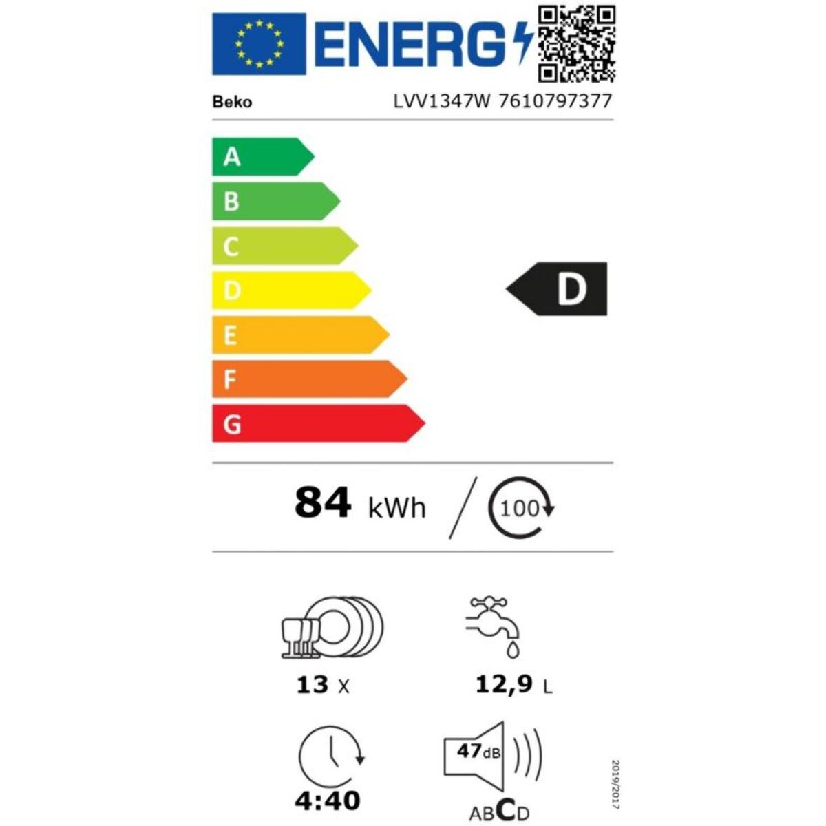 Lave vaisselle 60 cm BEKO LVV1347W