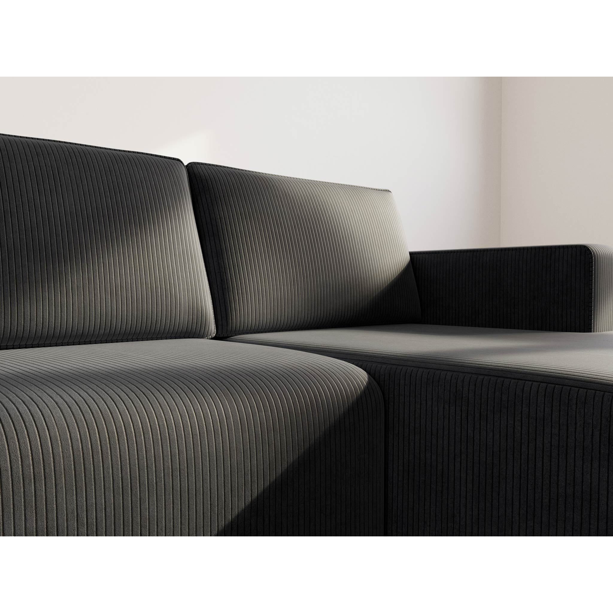 Topaze - canapé d'angle droit 4 places convertible avec coffre en velours côtelé - Noir