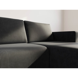 Topaze - canapé d'angle droit 4 places convertible avec coffre en velours côtelé - Noir