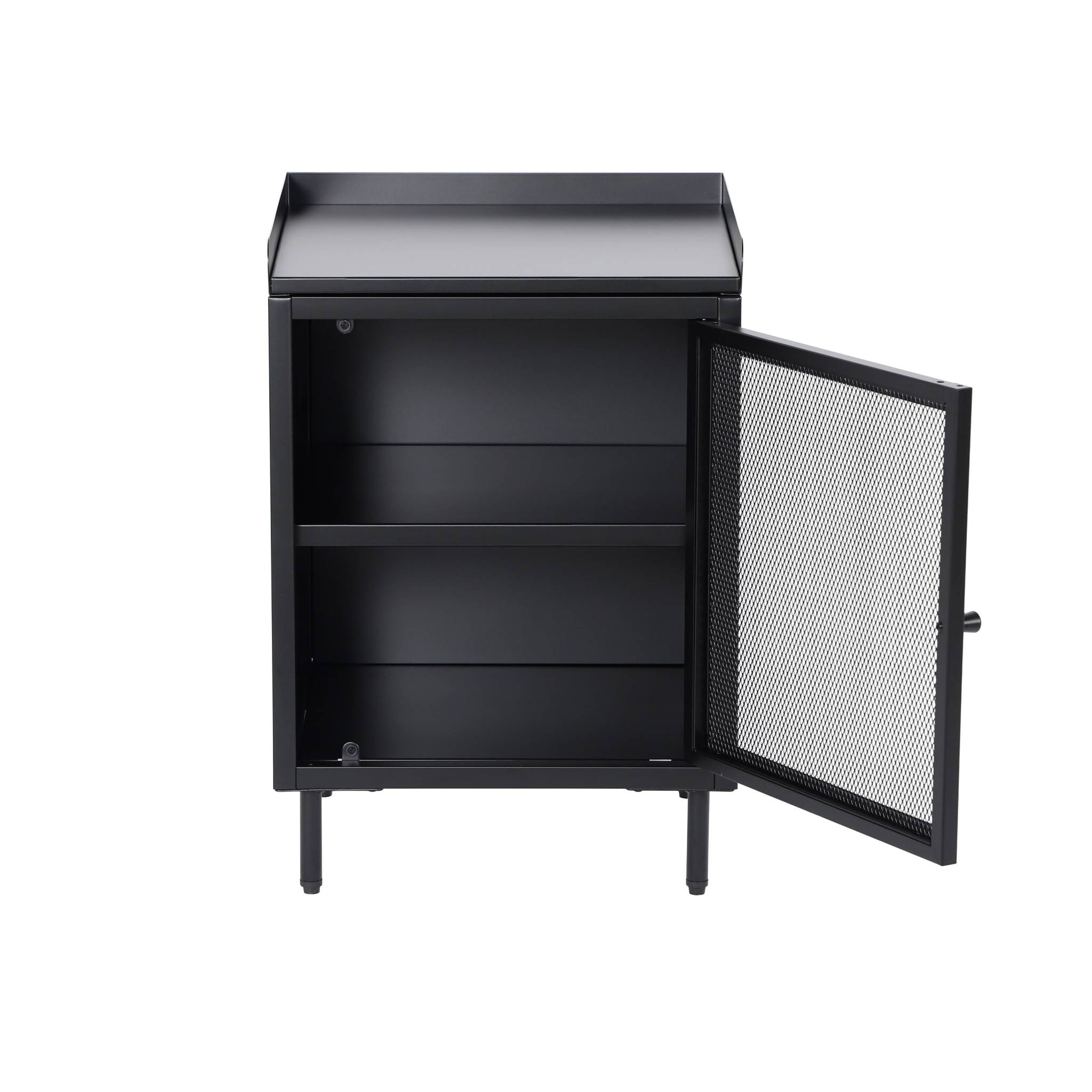 Lot de 2 tables de chevet industrielles métal noir 1 porte grillagée. 40 x 37 x 58.5 cm - Ohio