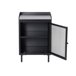 Lot de 2 tables de chevet industrielles métal noir 1 porte grillagée. 40 x 37 x 58.5 cm - Ohio