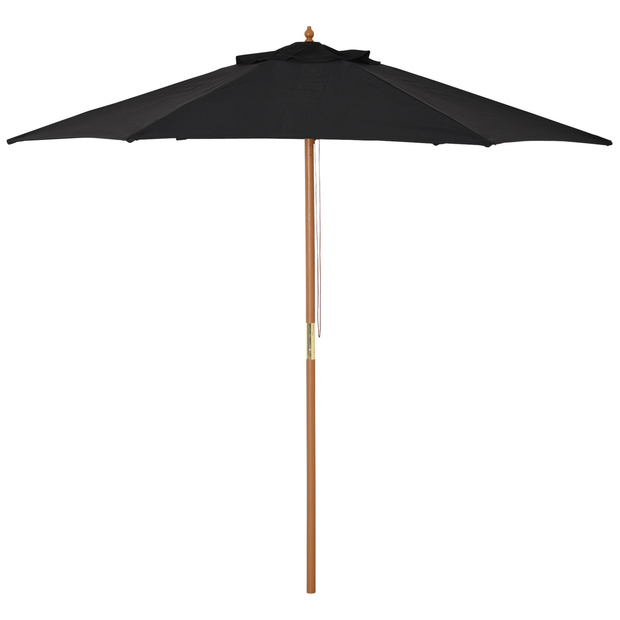 Sombrilla Parasol de Madera Ø250x230cm para Exterior con 6 Varillas Sistema de Cuerda con Fijación Desmontable Portátil Fácil de Guardar y Transportar Negro