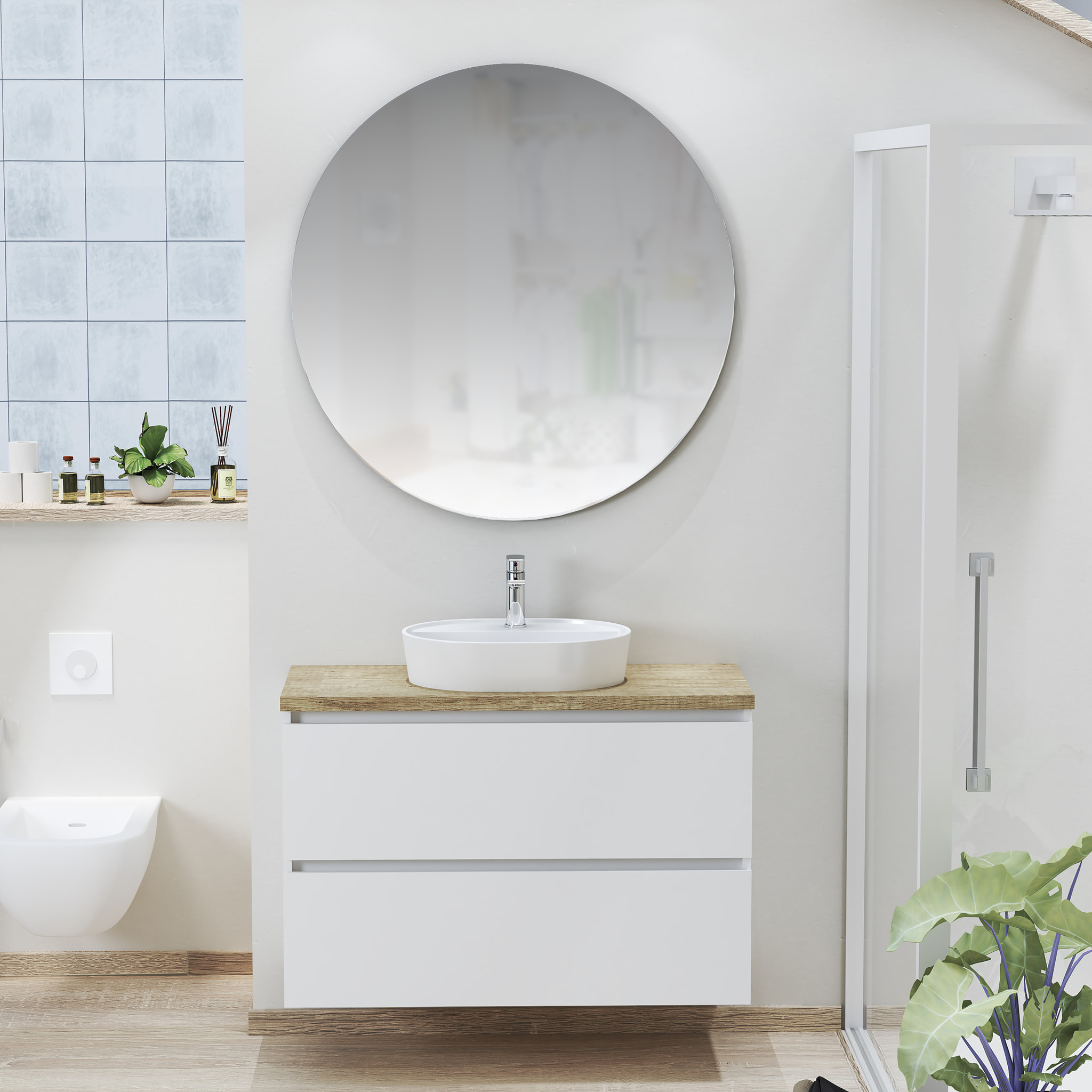 Ensemble de salle de bain NORDIK Alday, 100cm, Blanc Mat