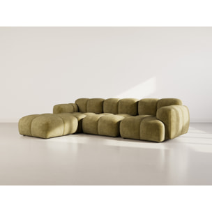 Grace - canapé modulable d'angle réversible 4 places en velours texturé - Vert Olive