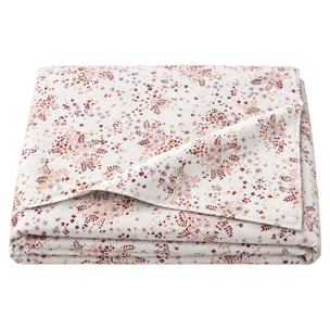 Drap plat satin de coton 110 fils motif floral - Bordeaux
