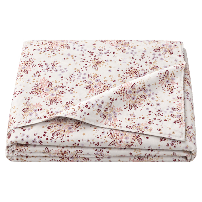 Drap plat satin de coton 110 fils motif floral - Bordeaux