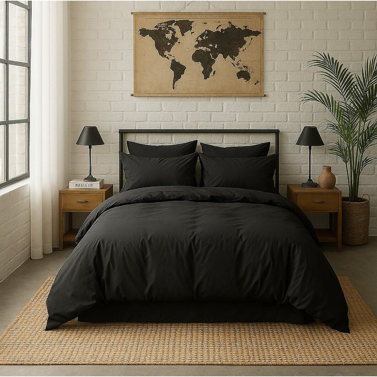 Housse De Couette 100% Percale De Coton Lavé Noir Minuit