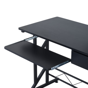 Bureau informatique compact avec étagères de rangement, table d'ordinateur en MDF, design multifonction, 90 x 50 x 100 cm, noir