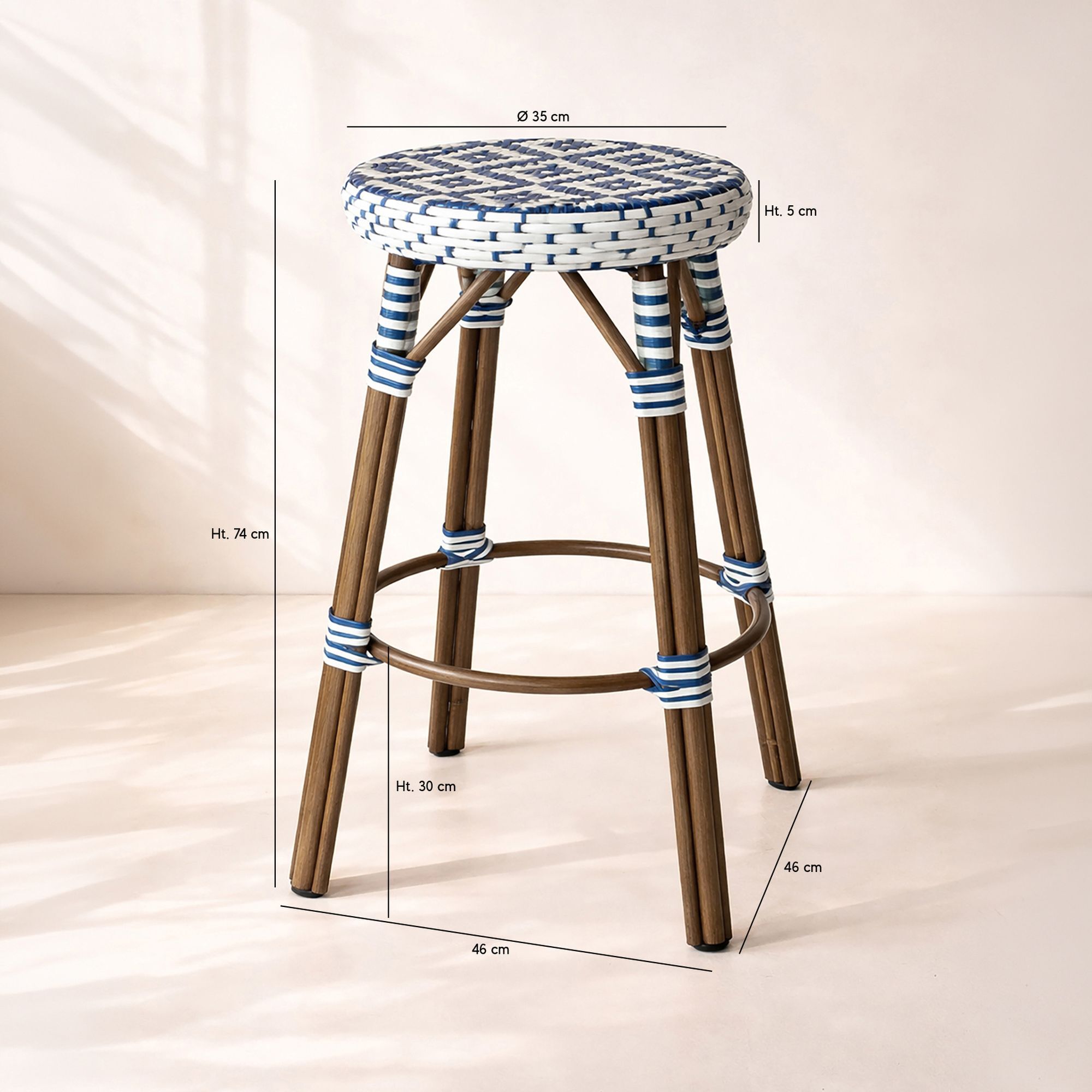 Tabouret de bar avec effet rotin tressé bleu SCALA