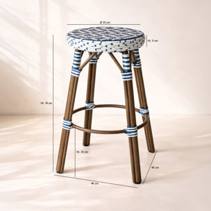 Tabouret de bar avec effet rotin tressé bleu SCALA