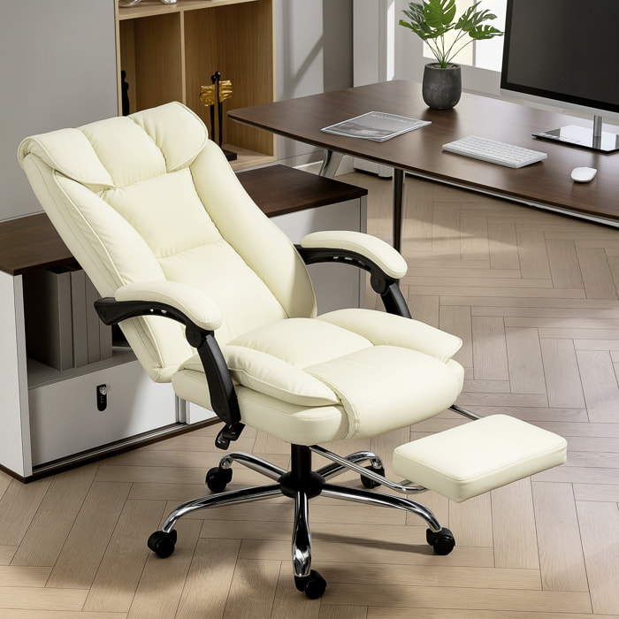 Chaise de bureau inclinable repose-pieds revêtement synthétique crème