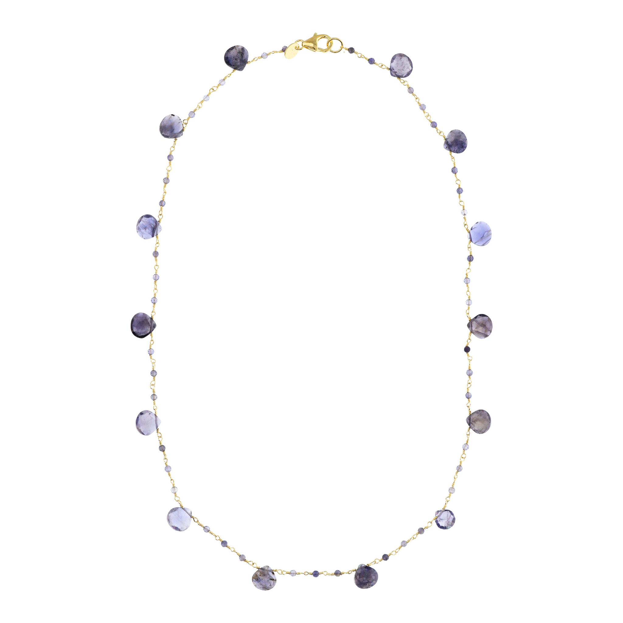 Collana Girocollo Rosario placcata Oro Giallo 18Kt con Ciondoli in Iolite Viole Sfaccettata