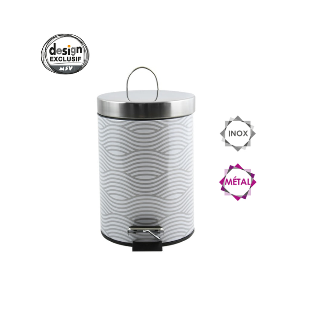 Poubelle à pédale Inox 3L Wave Gris MSV