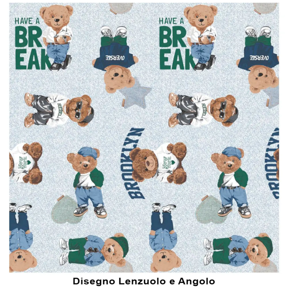 Completo Lenzuola TEDDY AZZURRO 100% Cotone e Made in Italy orsetto peluche