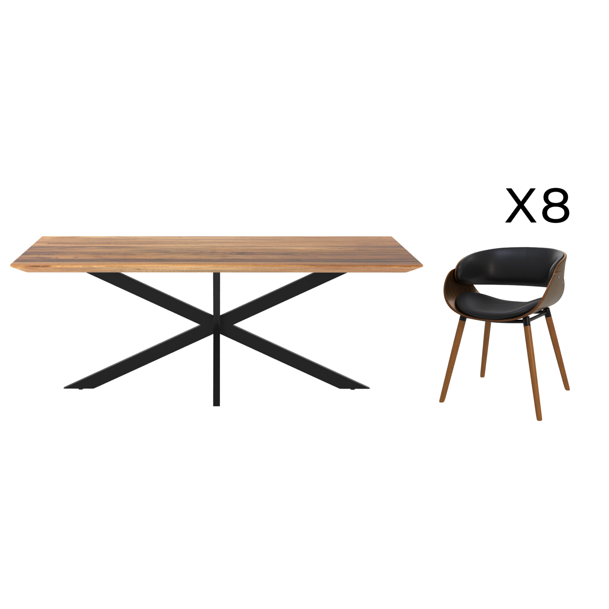 Table et chaise 8 personnes Surdiman en cuir synthétique noir et bois