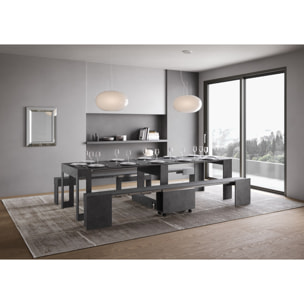 Consolle allungabile 90x42/302 cm Evolve Antracite Spatolato allunghe interne con panca inferiore e superiore