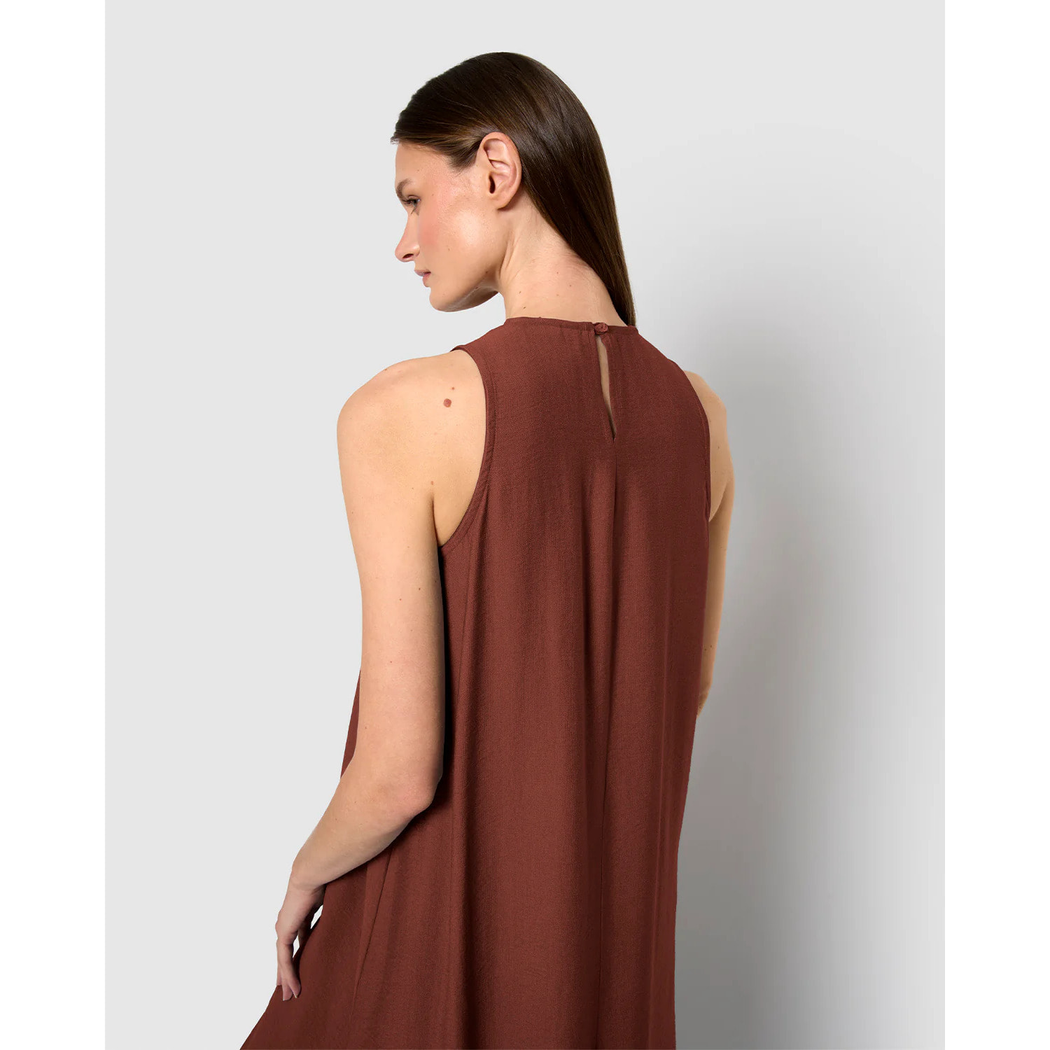 Vestido largo sin mangas fluido teja