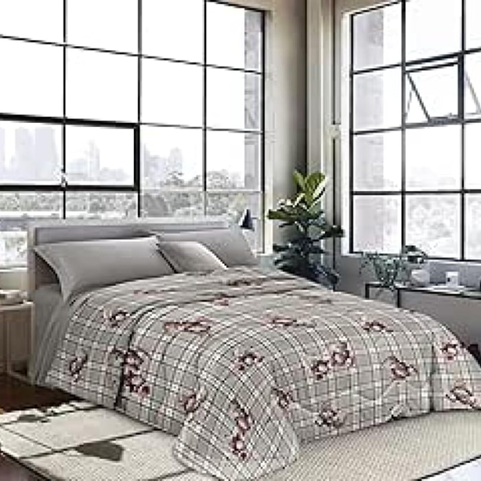INTRECCI Piumino Singolo, 170 x 260 cm, Piumino Ecologico, Caldo, Invernale, 300 g/m², Anallergico e Antiacaro, Made in Italy, Lavabile in Lavatrice, Soffice, Morbido. Fantasia: Orsetti grigio