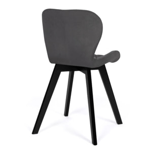 Chaises Daisy en velours et pieds noirs - Gris