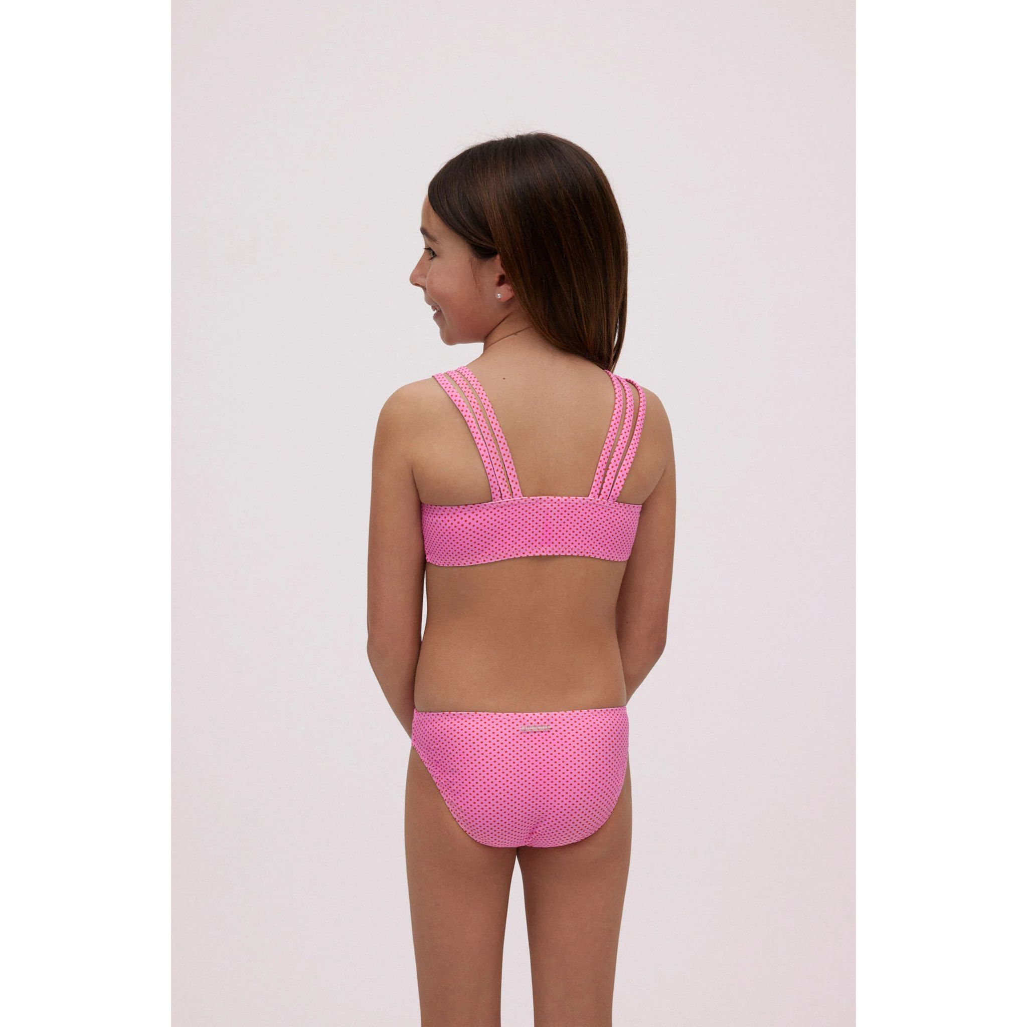 Completo bikini da bambina a pois rosa