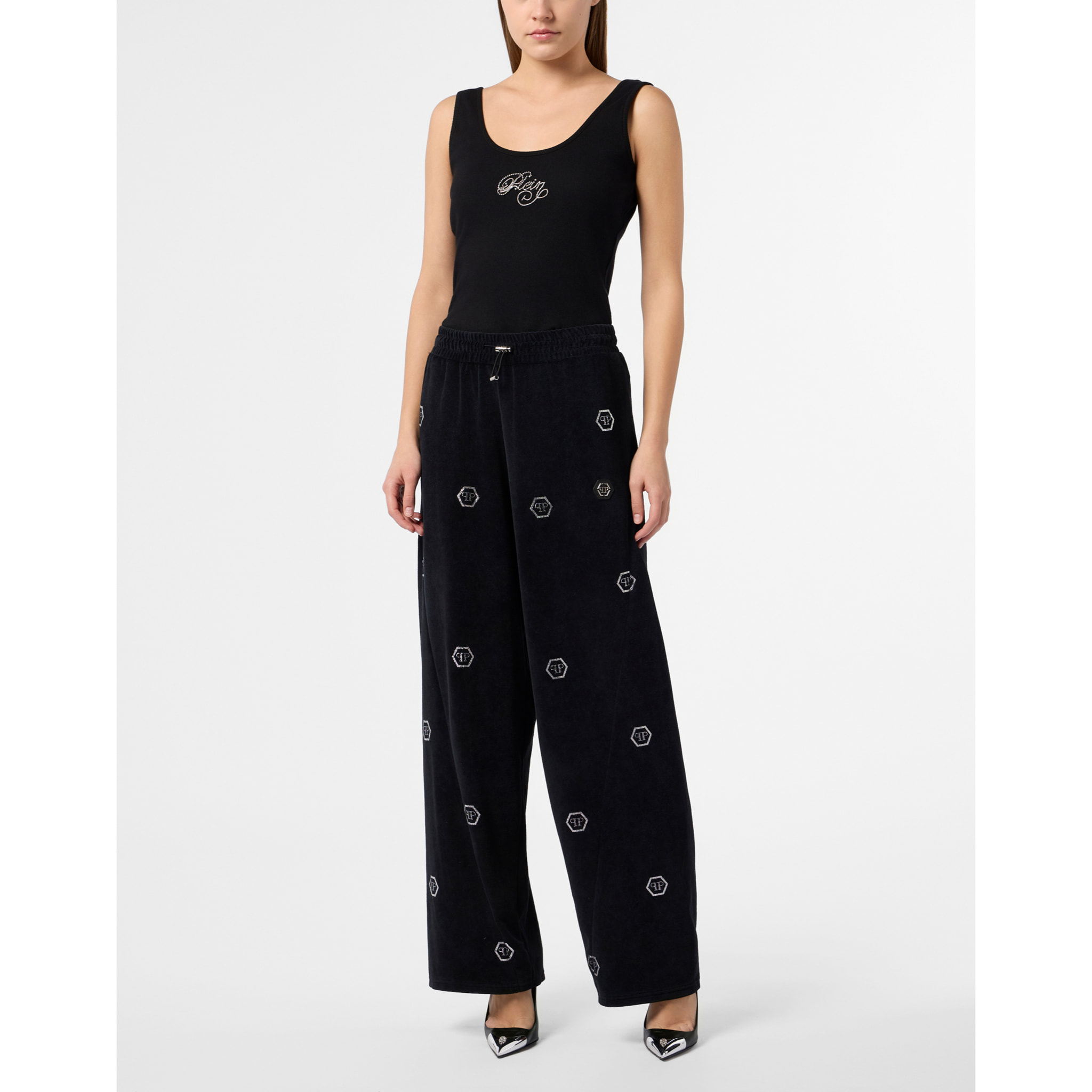 PHILIPP PLEIN Chenille Skater Fit Tracksuit Pants Monogram Strass