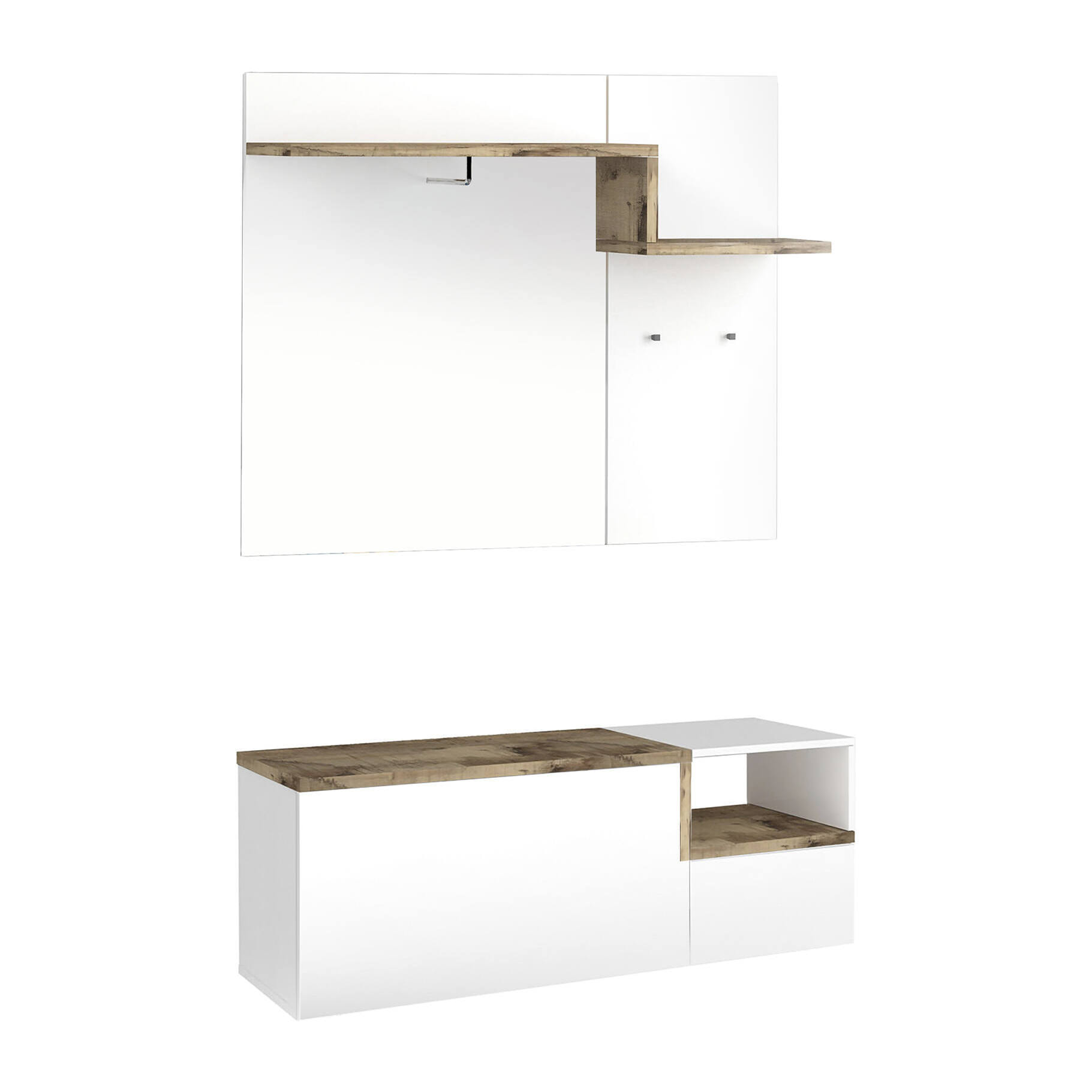Mobile da ingresso Graziella, Entratina moderna multifunzione, Armadietto multiuso per atrio, 100% Made in Italy, cm 120x40h54, Bianco lucido e Acero