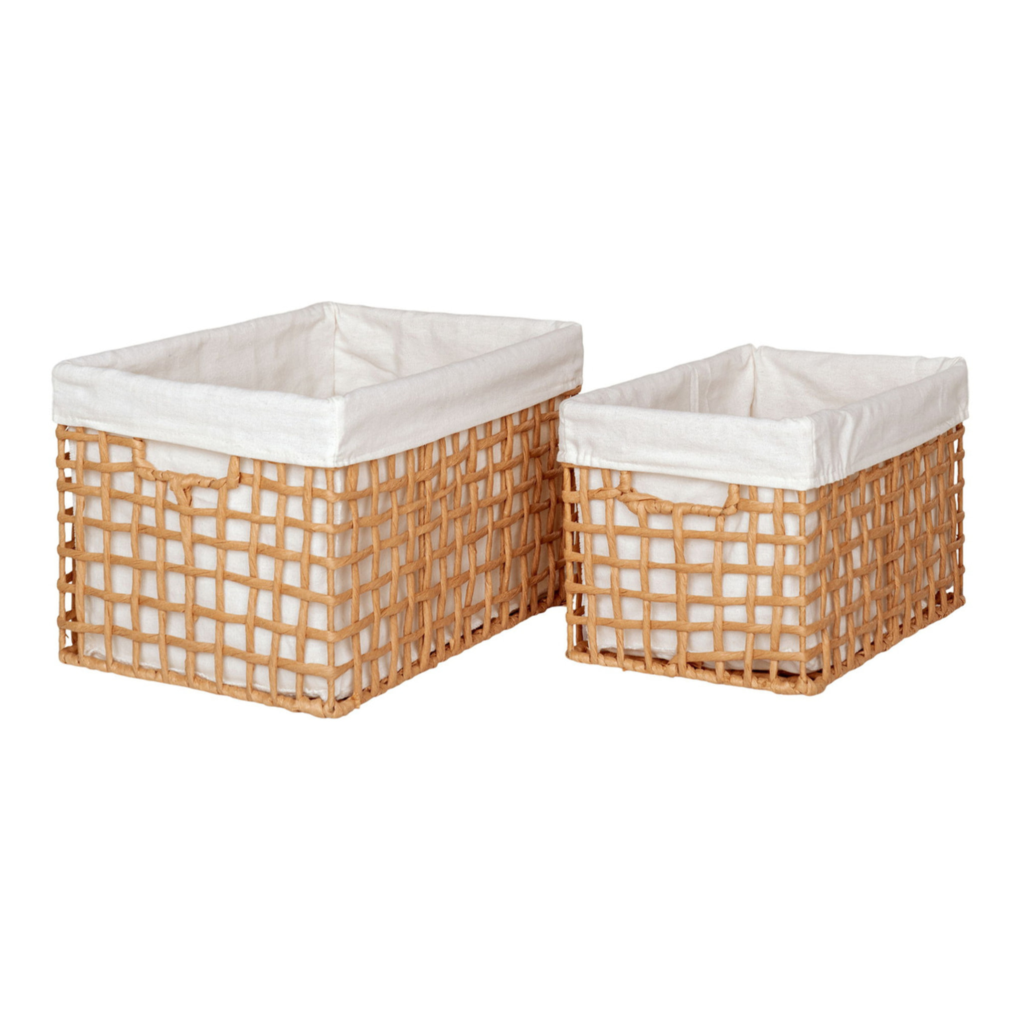 Cestini Bustelo in carta intrecciata naturale con fodera bianca set 2 pezzi